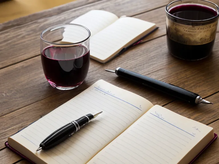 Handwritten Italian study notes next to a glass of wine.