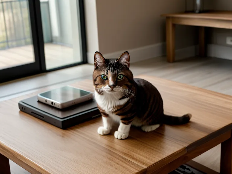A smartphone screen showing Mondly's AR mode with a virtual cat on a table.