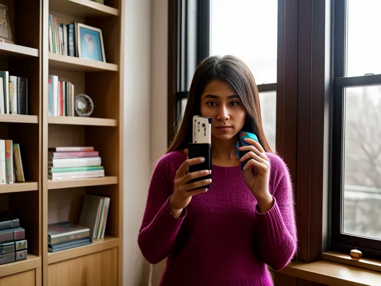 A smartphone using AR mode to display a virtual language teacher in a living room.
